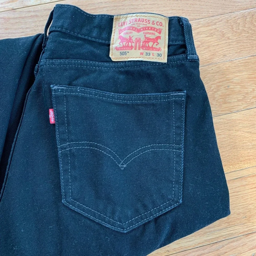Levis 505‎ Jeans Mens 33x30 Black Denim Regular Straight Leg